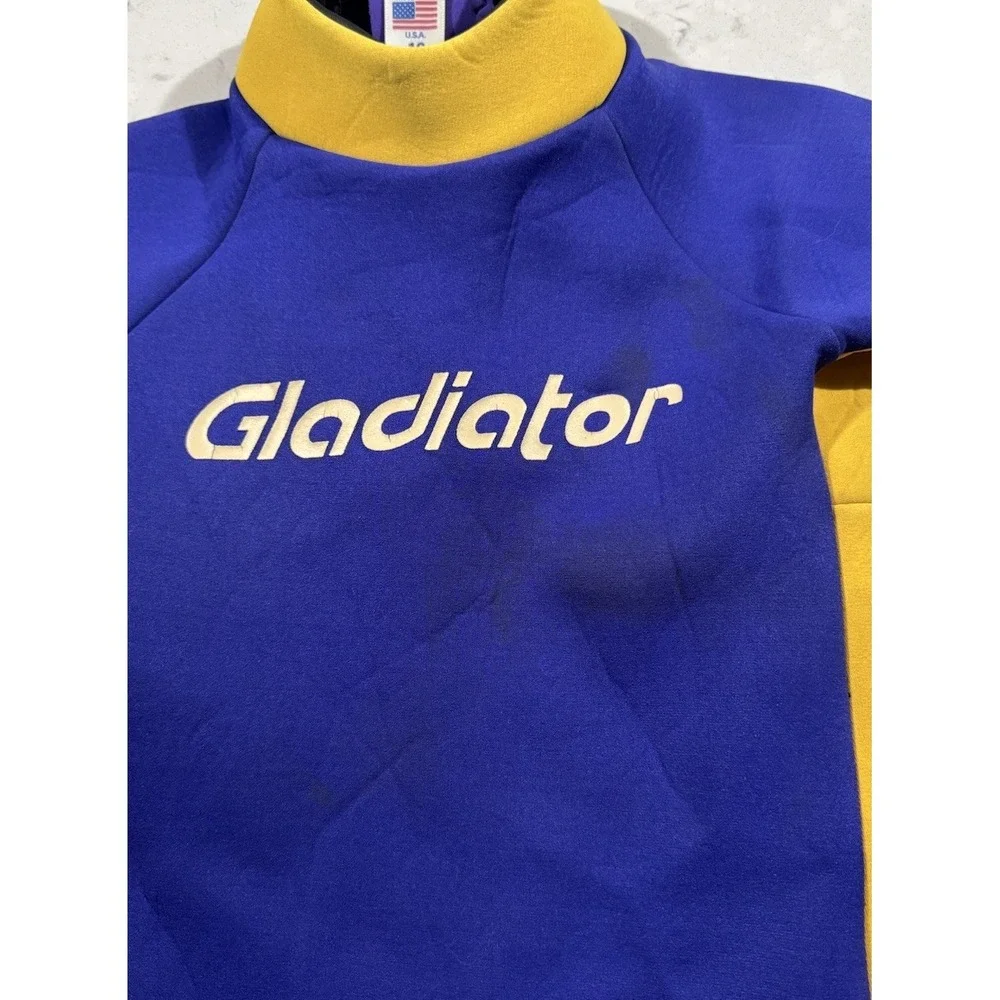 VTG 90s Gladiator Shorty Wetsuit Youth 16 Blue Yellow Made In USA Water Jet Ski